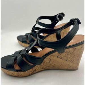 Franco Sarto Marybeth Black Strappy Cork Wedge Ankle Sandals Size 8.5M